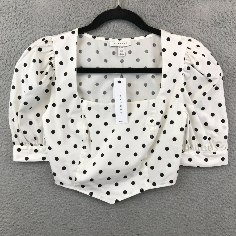 New Topshop Petite Polka Dot Blouse UK 4 EU 32‎ US 0 Black & White
